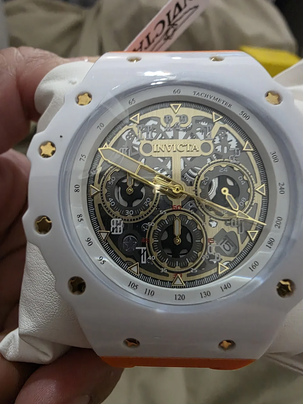 Invicta Racing Vaulthan Unisex Adult Watch 69651 44mm White/Orange Band New!!